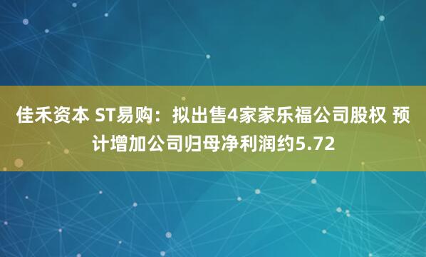 佳禾资本 ST易购：拟出售4家家乐福公司股权 预计增加公司归母净利润约5.72